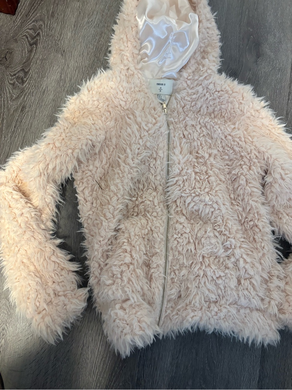 Forever 21 Plush Faux Fur Hooded Jacket - Blush Pink